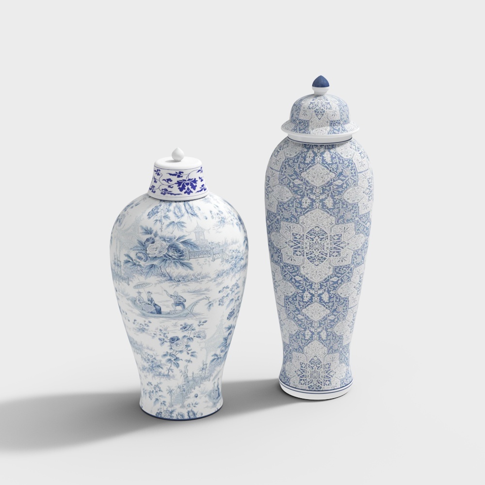 新中式瓷器饰品摆件组合-两个瓶子