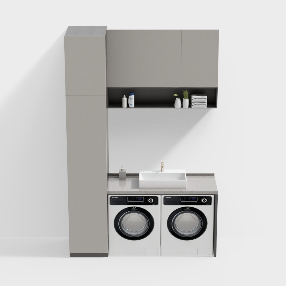 现代阳台柜-双洗衣机