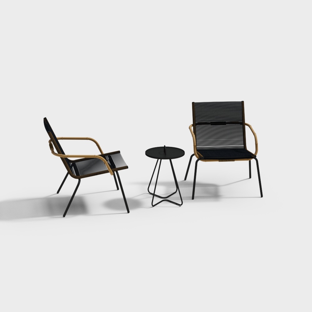 现代休闲桌椅组合-藤编3D模型