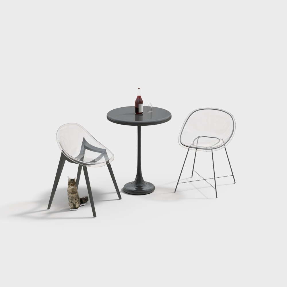 透明现代休闲桌椅组合3D模型