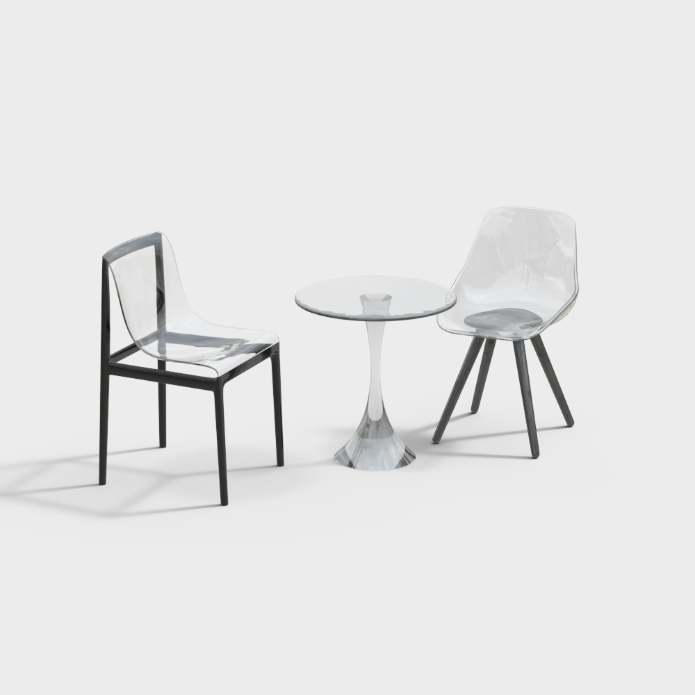 现代透明休闲桌椅组合3D模型