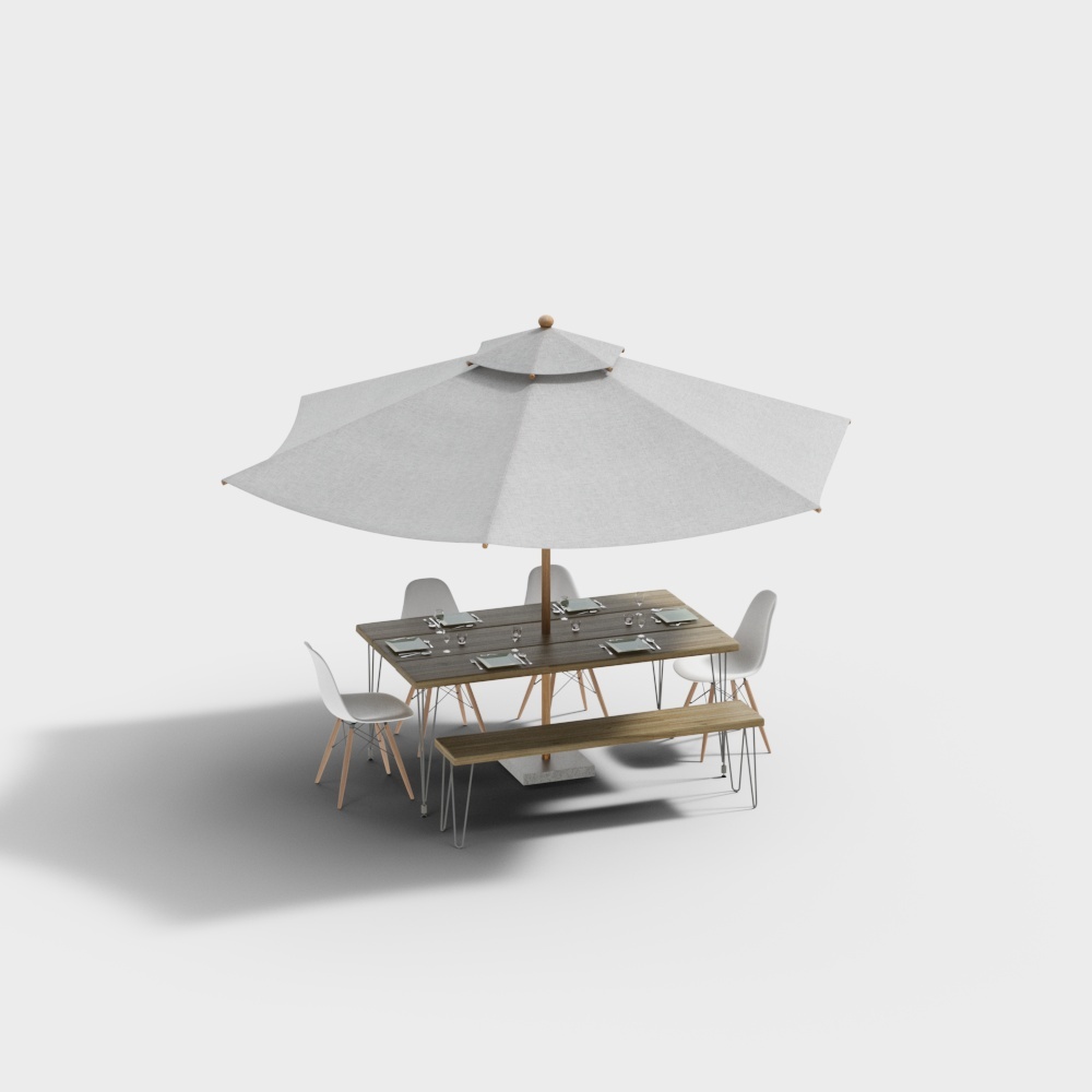 现代户外休闲长桌椅3D模型