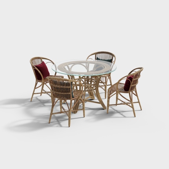 Modern Outdoor Rattan Dining Table and Chair Set 3D Model