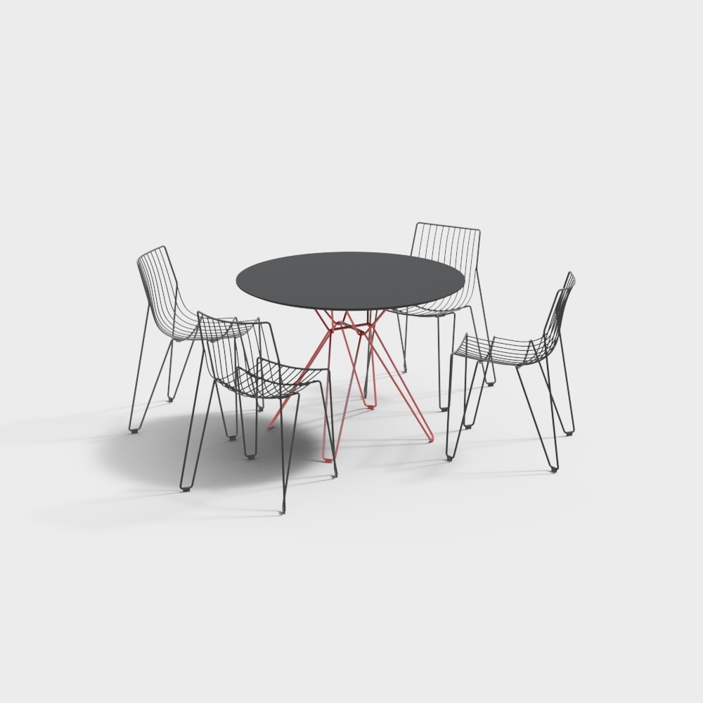 现代户外黑色休闲桌椅-红色桌腿