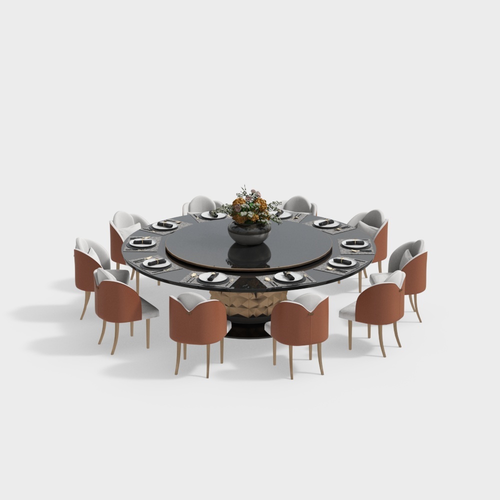 现代餐厅-圆餐桌椅组合