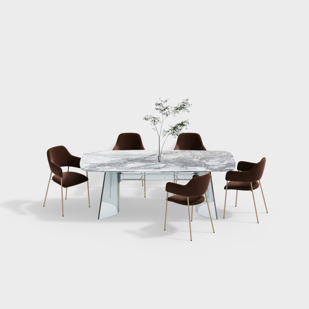 轻奢餐厅-大理石桌椅组合3D模型