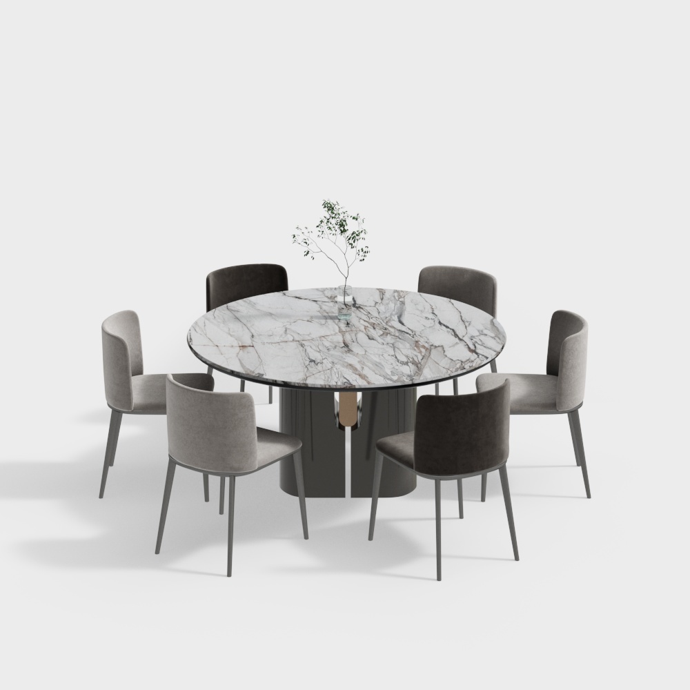 现代餐厅-大理石纹理餐桌椅组合3D模型