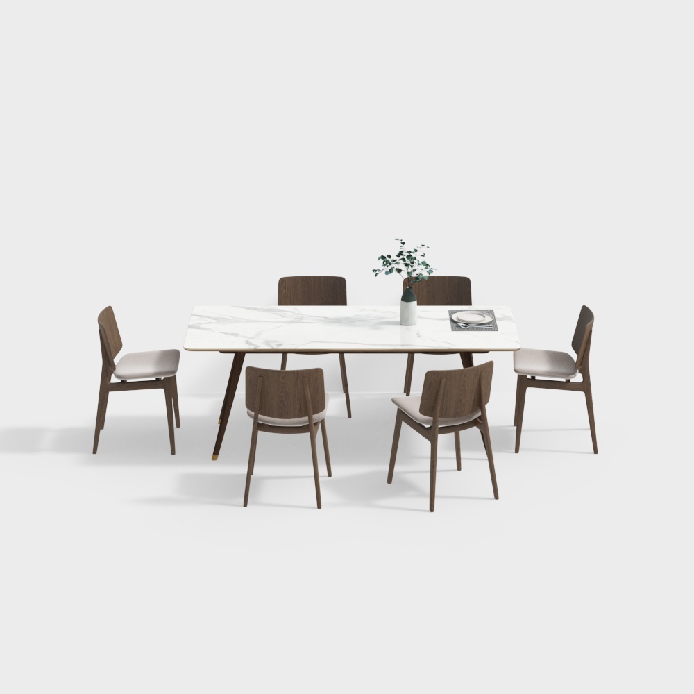 北欧餐厅-大理石餐桌椅3D模型