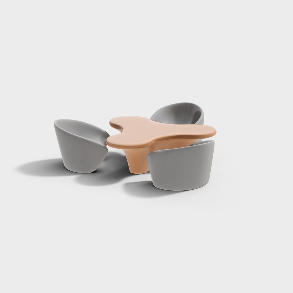 现代休闲桌椅-橙色3D模型