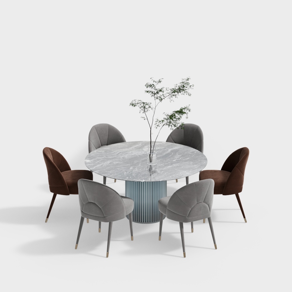 现代餐厅-大理石圆餐桌椅组合