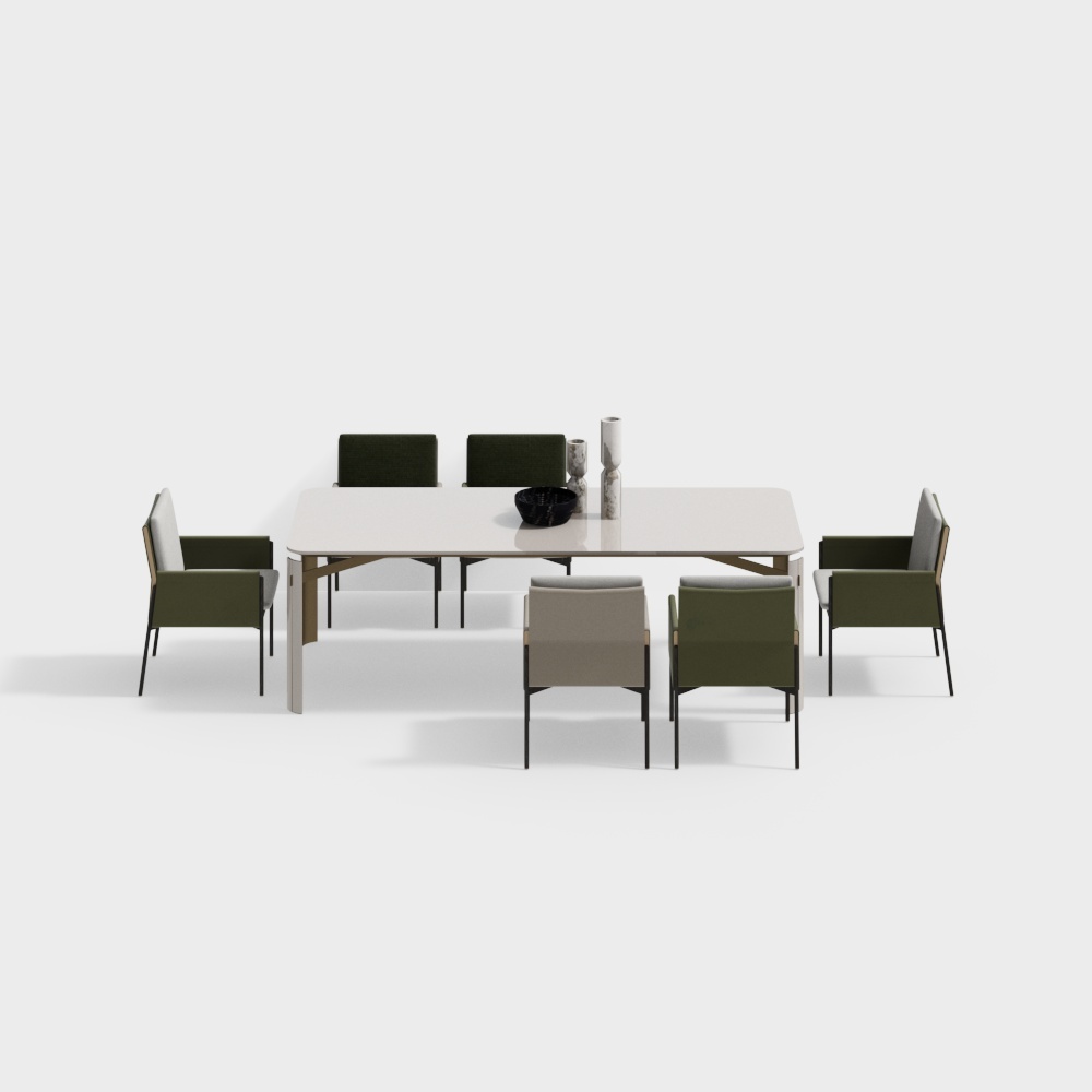 现代餐厅-大理石餐桌椅组合