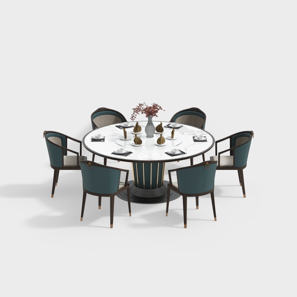 新中式餐厅-圆盘餐桌椅组合