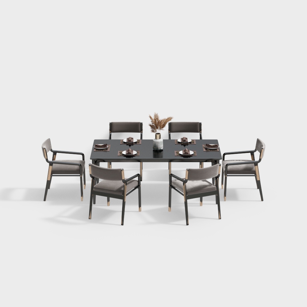新中式餐厅-方餐桌椅组合3D模型