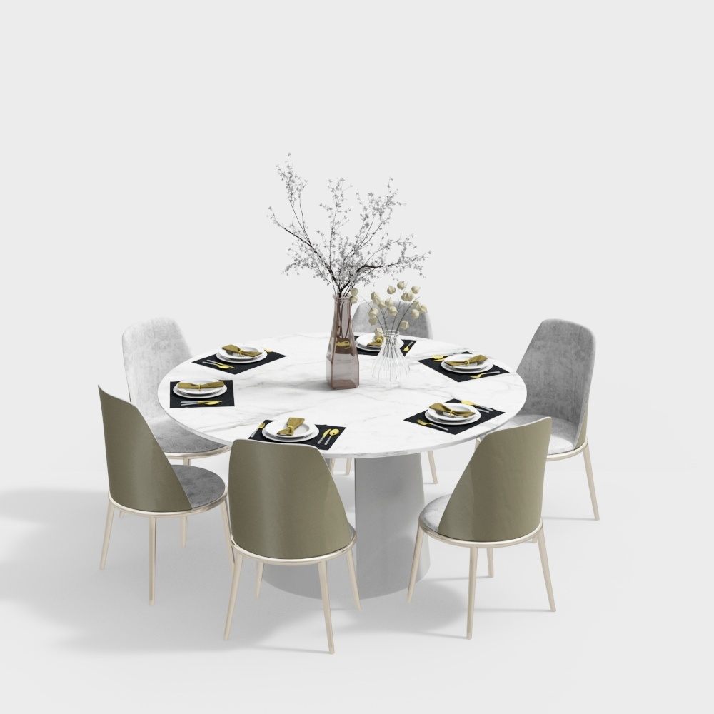 现代轻奢餐厅-圆餐桌椅组合