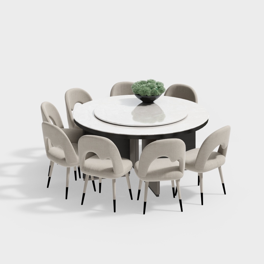 新中式餐厅-餐桌椅组合3D模型