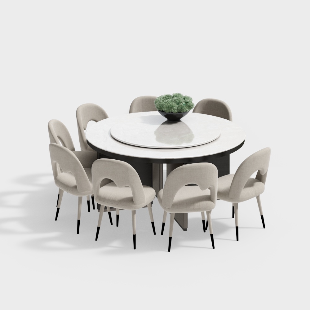 新中式餐厅-餐桌椅组合3D模型