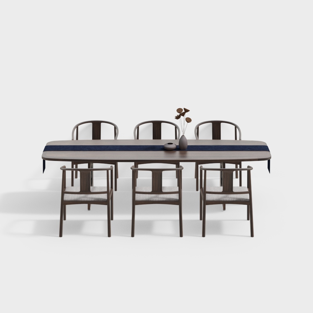 新中式餐厅-方餐桌椅组合3D模型