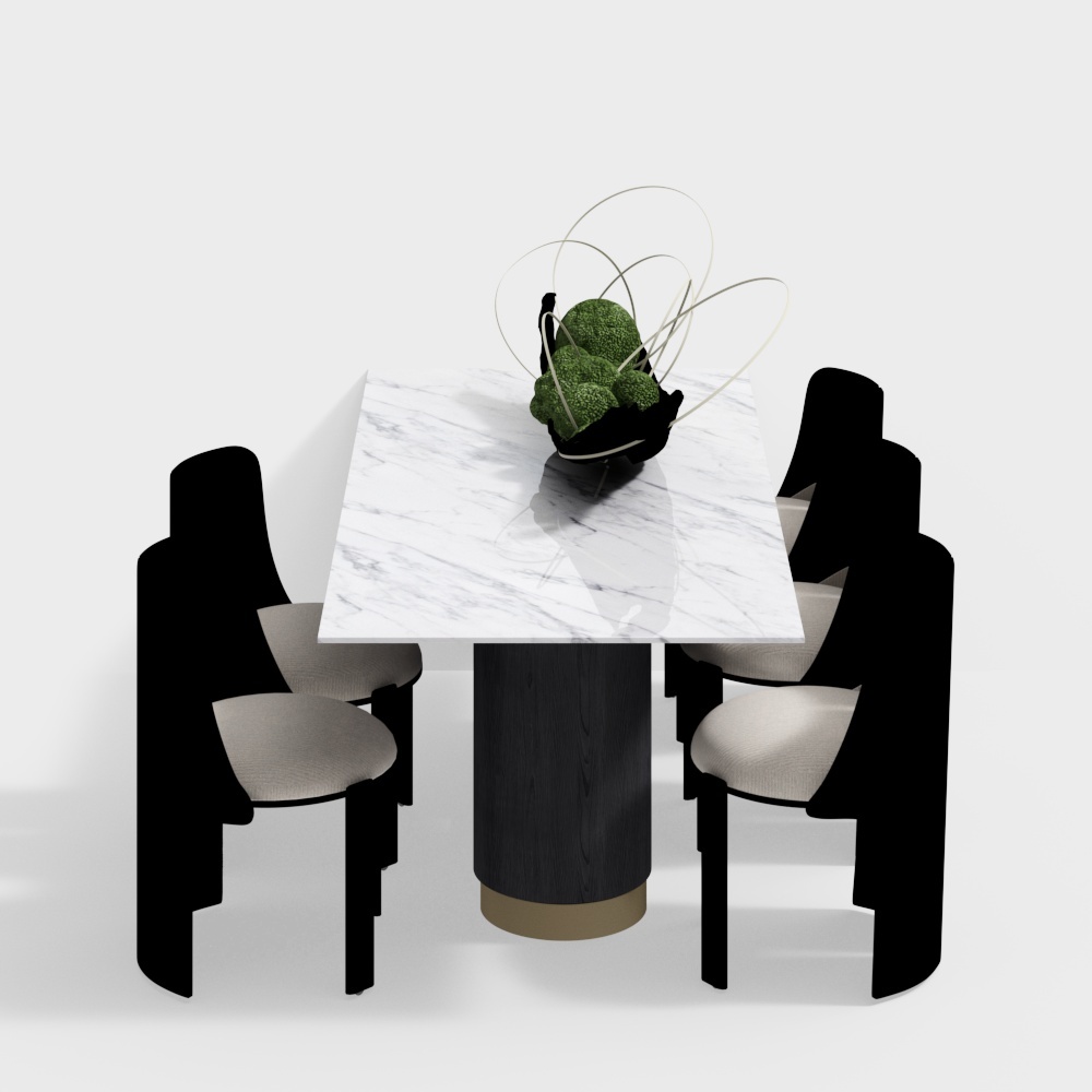 新中式轻奢餐厅 -餐桌椅组合3D模型