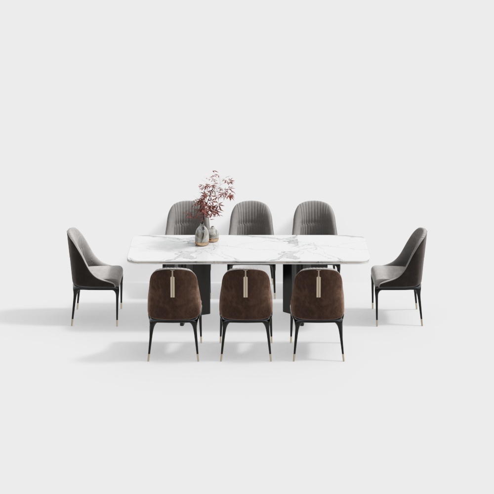 新中式餐厅-长餐桌椅组合