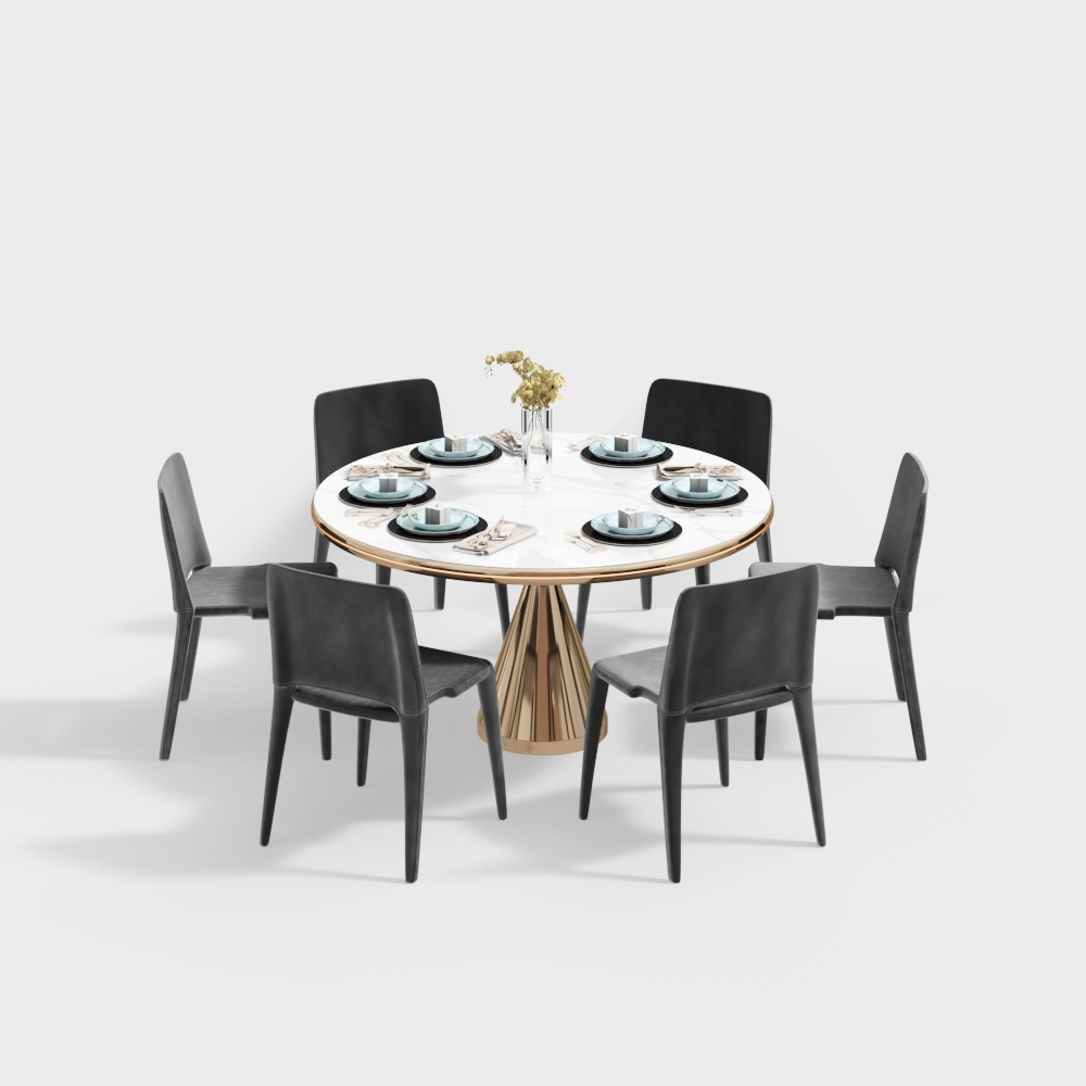 法式餐厅-大理石6人餐桌