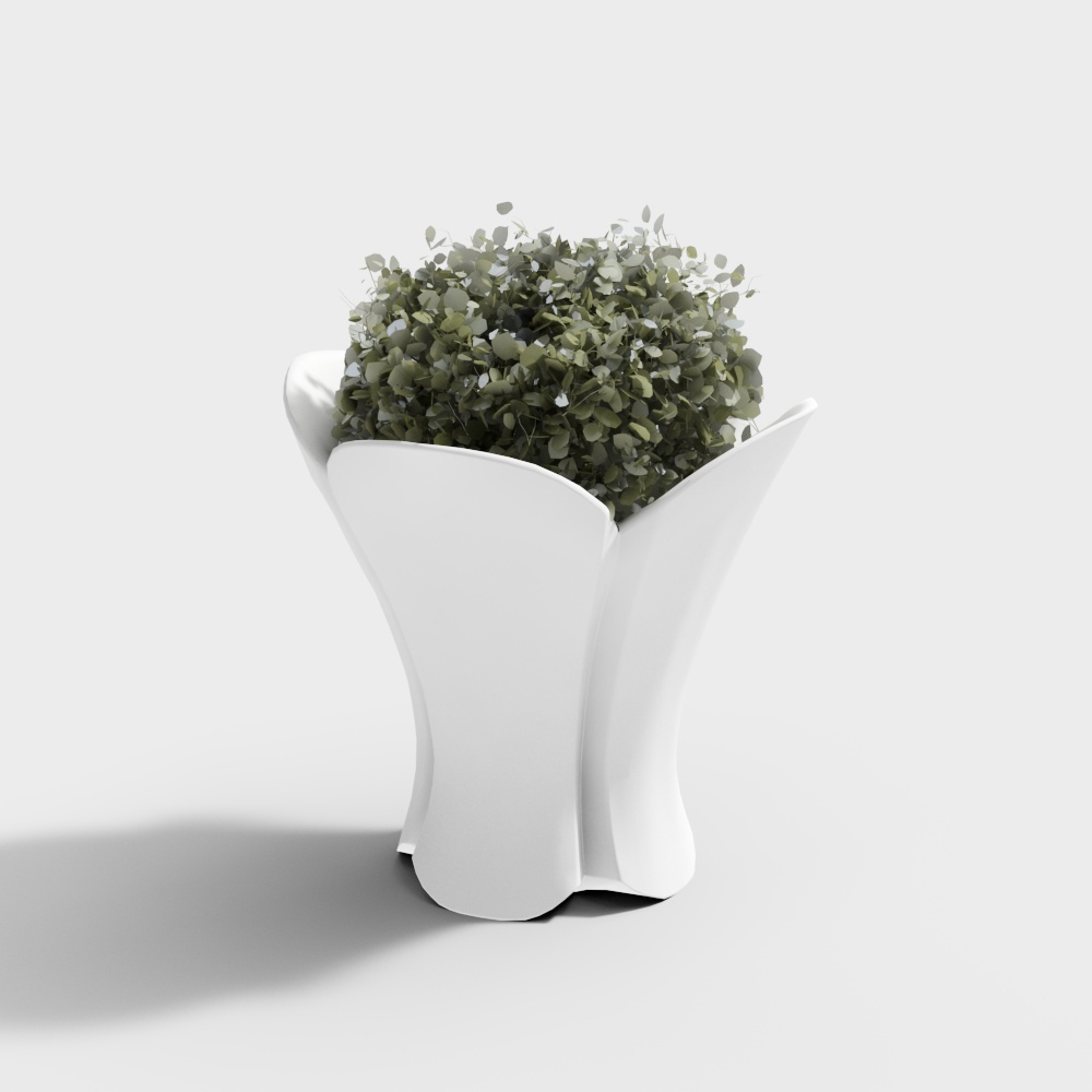 玻璃钢白色花瓣花盆3D模型
