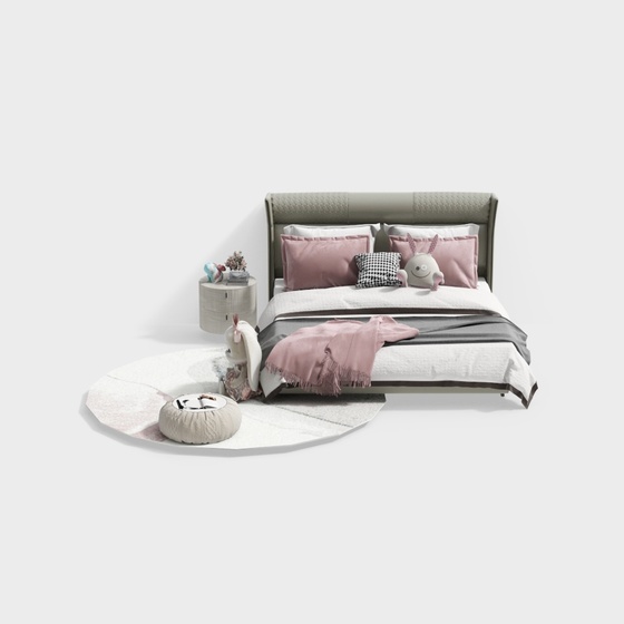 Elegant Bedside Table and Bed Combo 3D Model