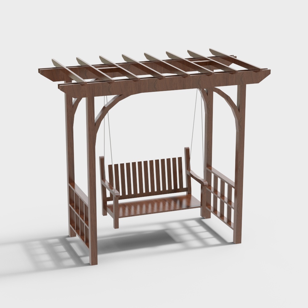 现代户外吊椅秋千木顶3D模型