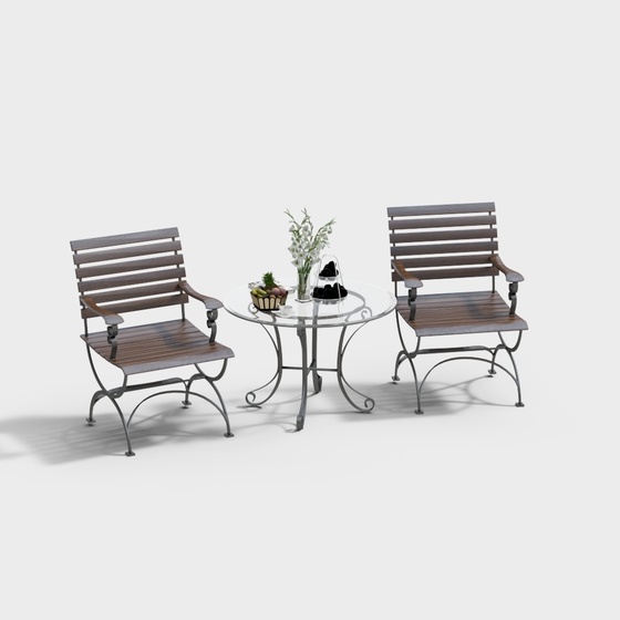 Modern outdoor tables and chairs-solid wood double chairs