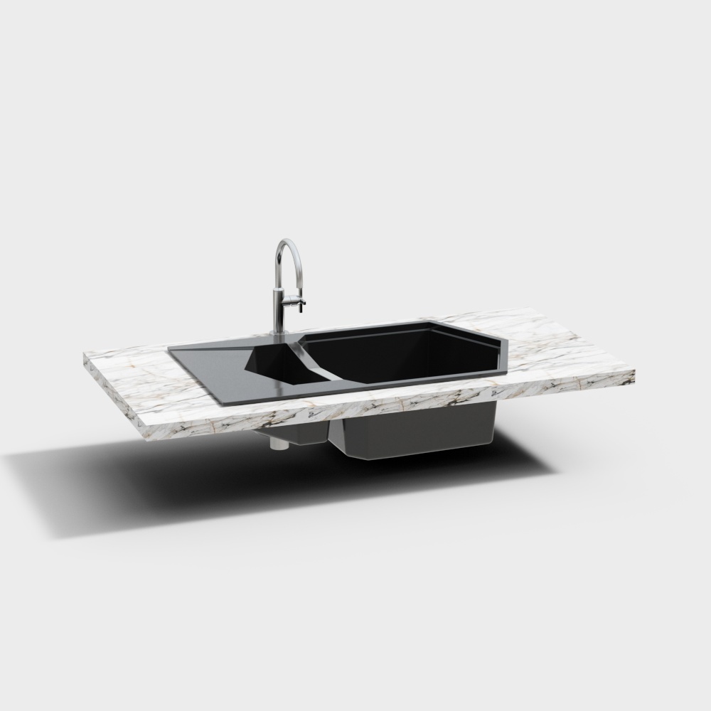 现代水槽洗菜盆大理石半尖3D模型