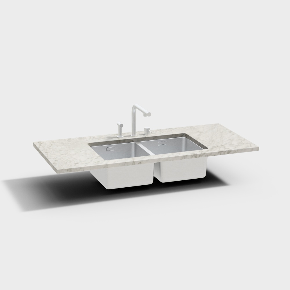 现代洗菜盆浅灰双3D模型
