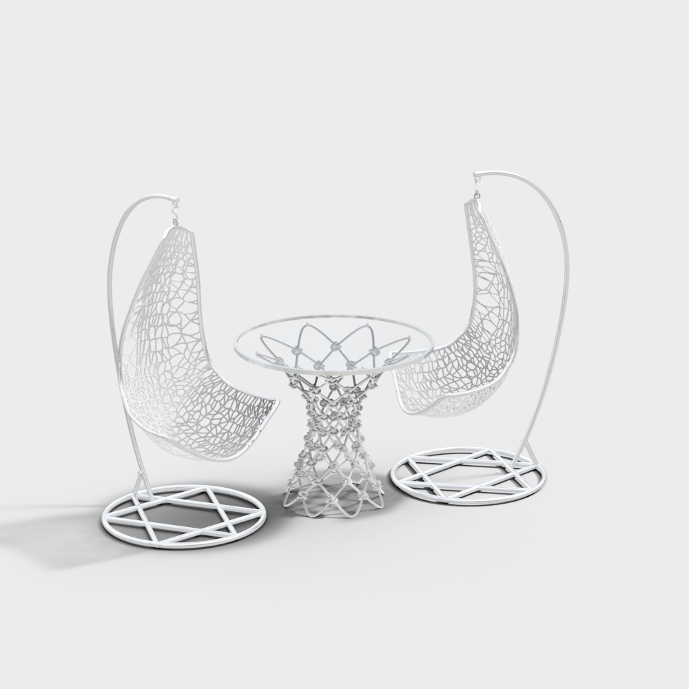 现代藤编布艺户外吊椅组合3D模型