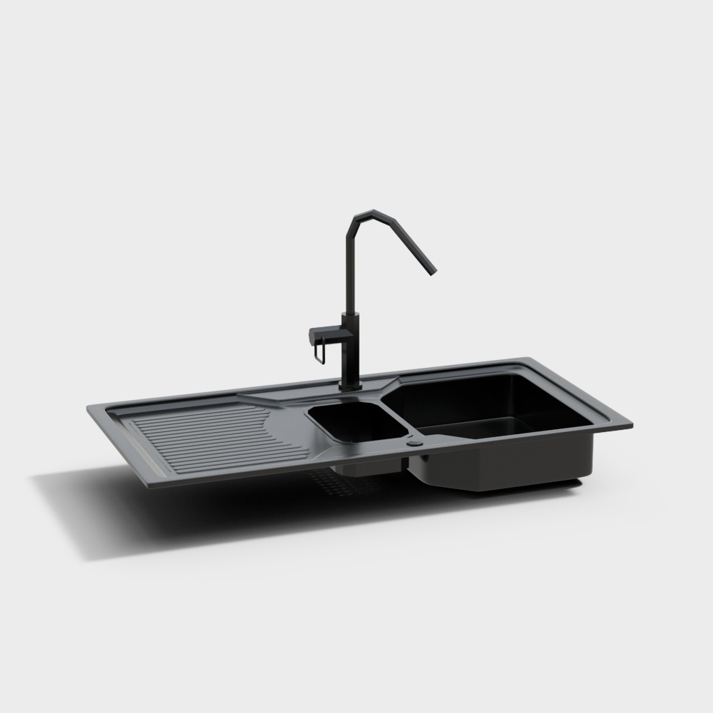 现代不锈钢水槽洗菜池左平圆槽3D模型