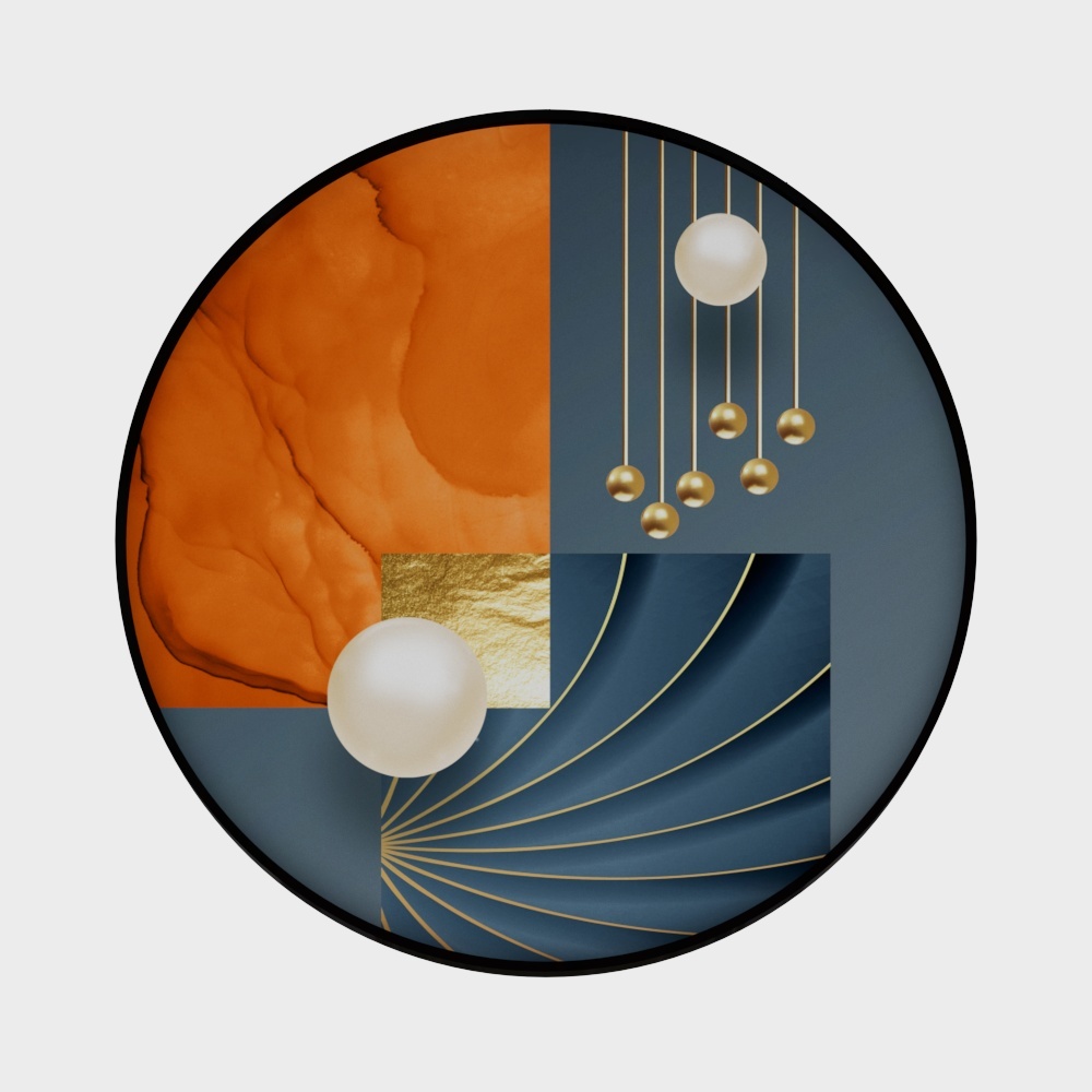 龙匠饰家-北欧轻奢抽象风格-圆形装饰画3D模型