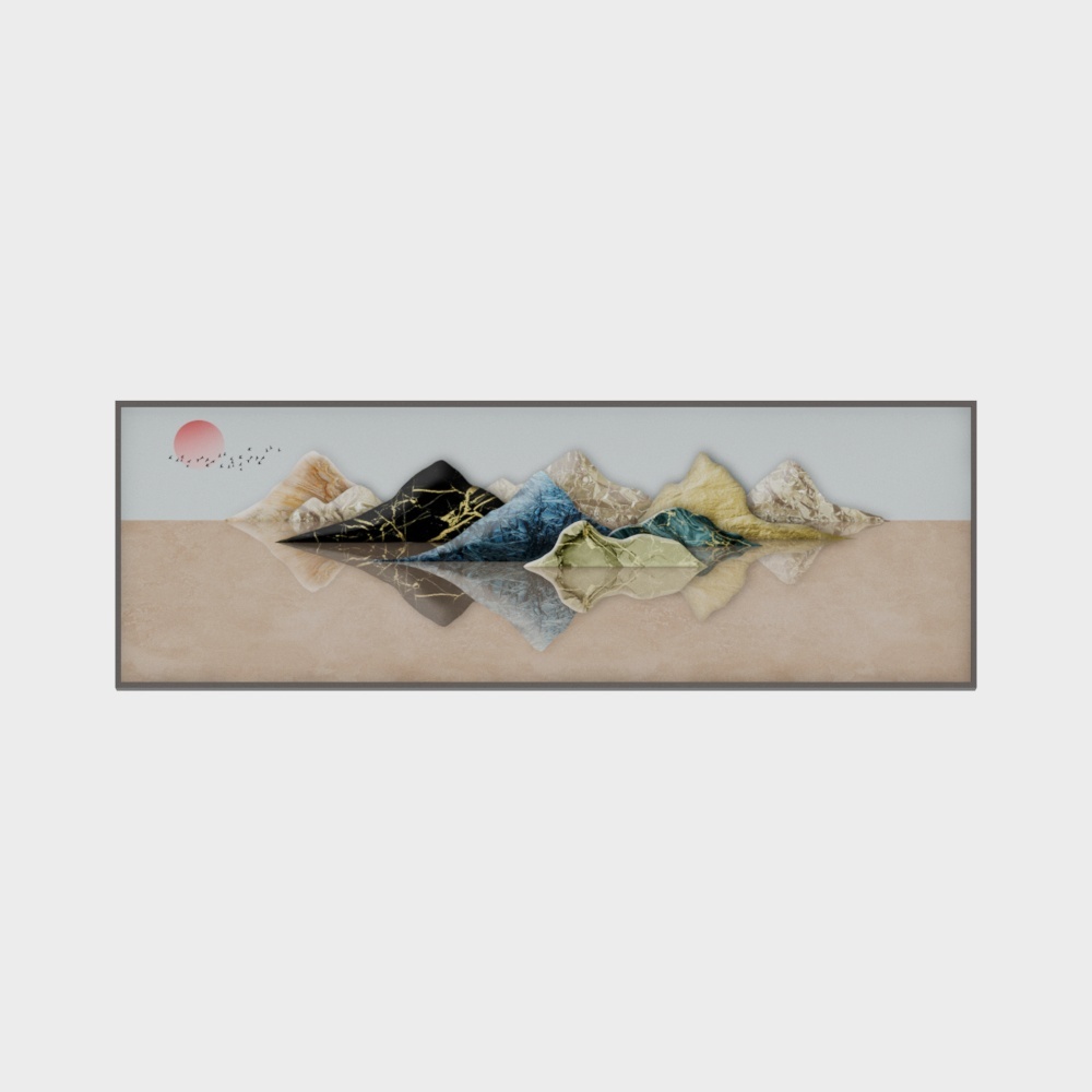 龙匠饰家-新中式轻奢装饰画-卧室装饰画3D模型