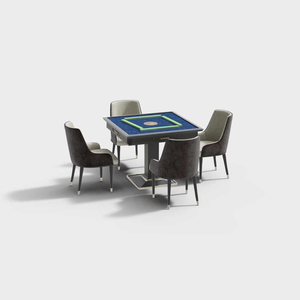 现代麻将桌椅组合蓝面方底