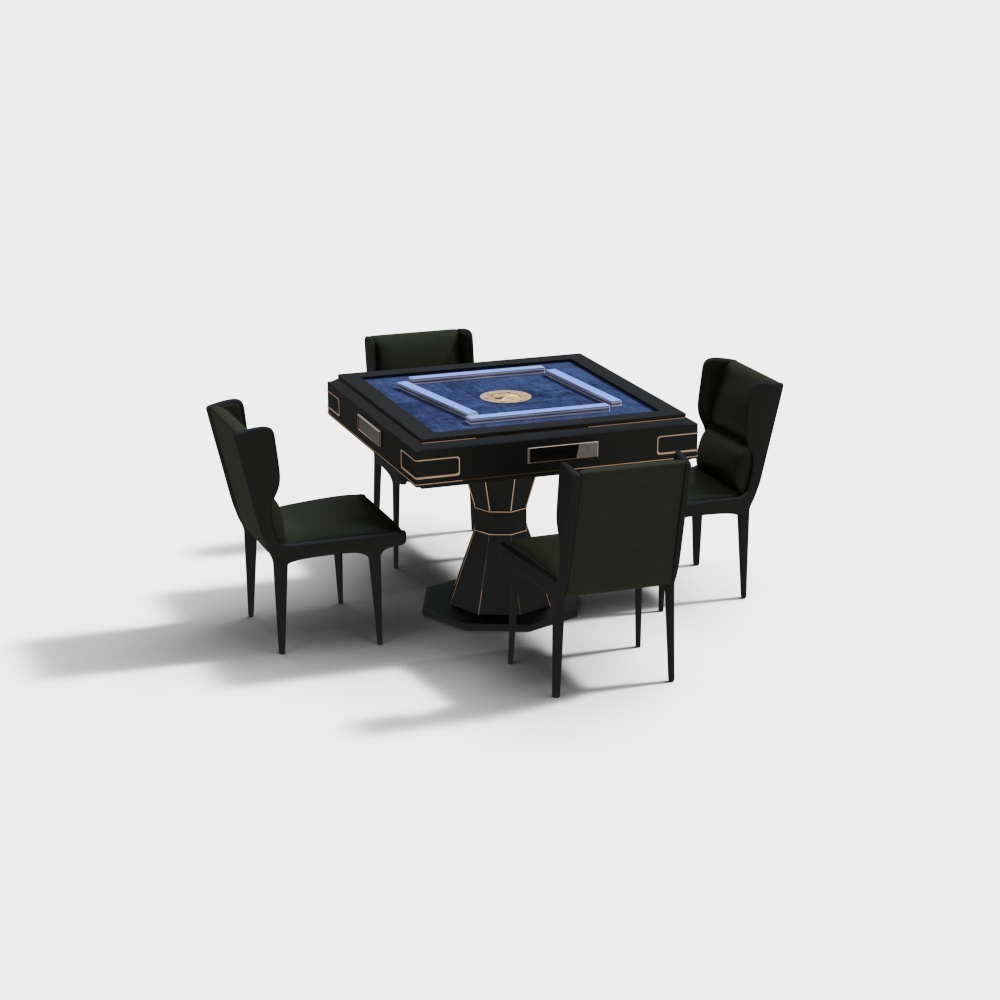 新中式麻将桌餐桌椅组合绿3D模型