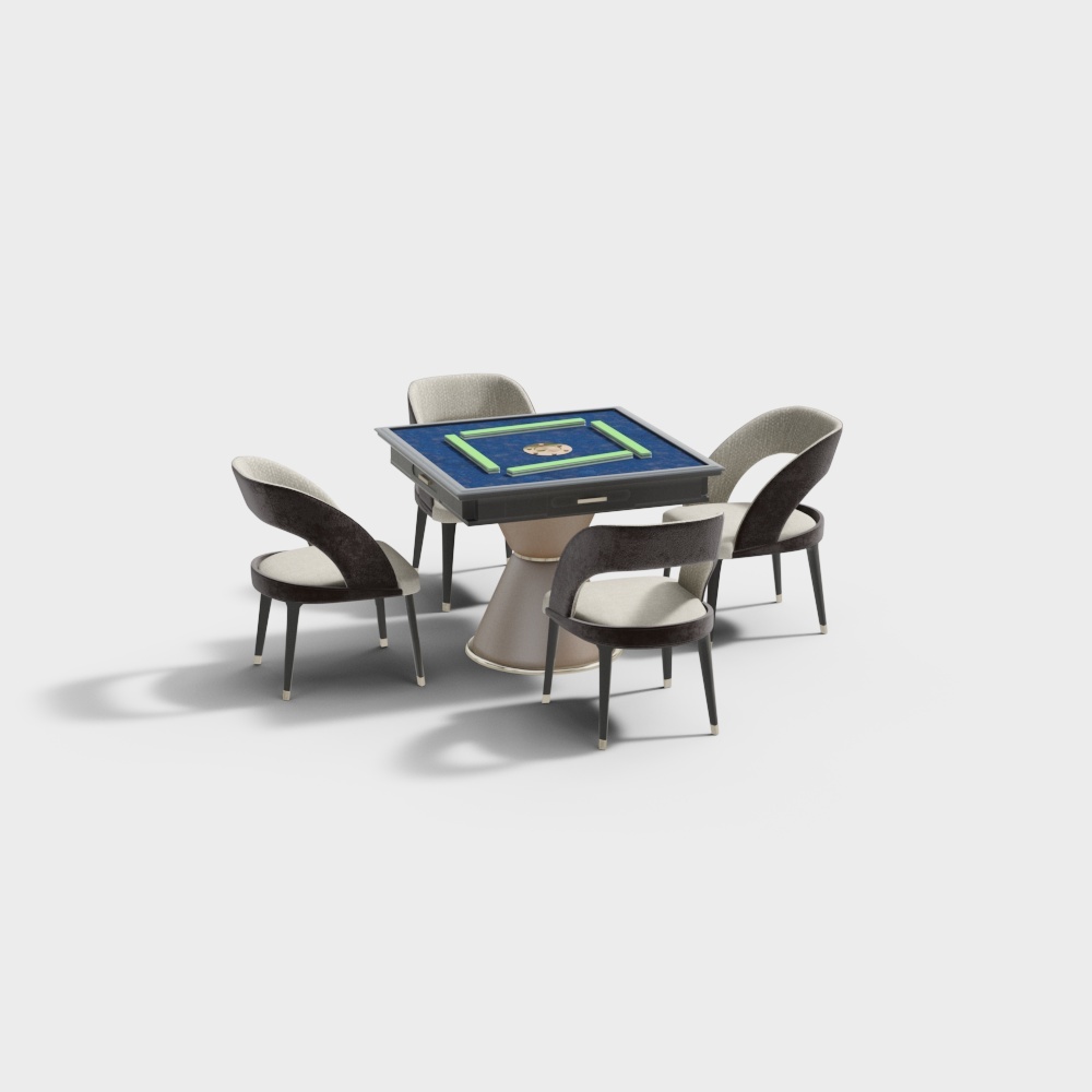 现代轻奢麻将桌椅组合蓝面圆底3D模型