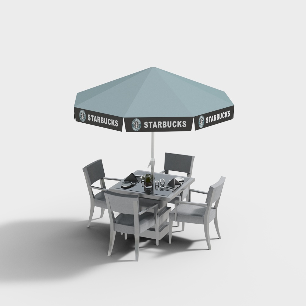 现代户外桌椅绿伞3D模型