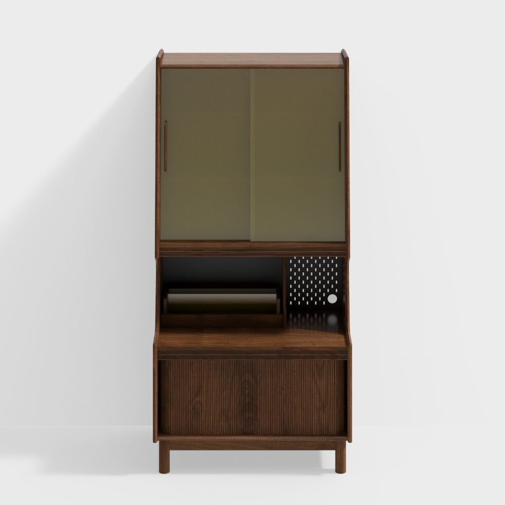 凡屋家具-Nana书柜-黑胡桃茶色玻璃3D模型