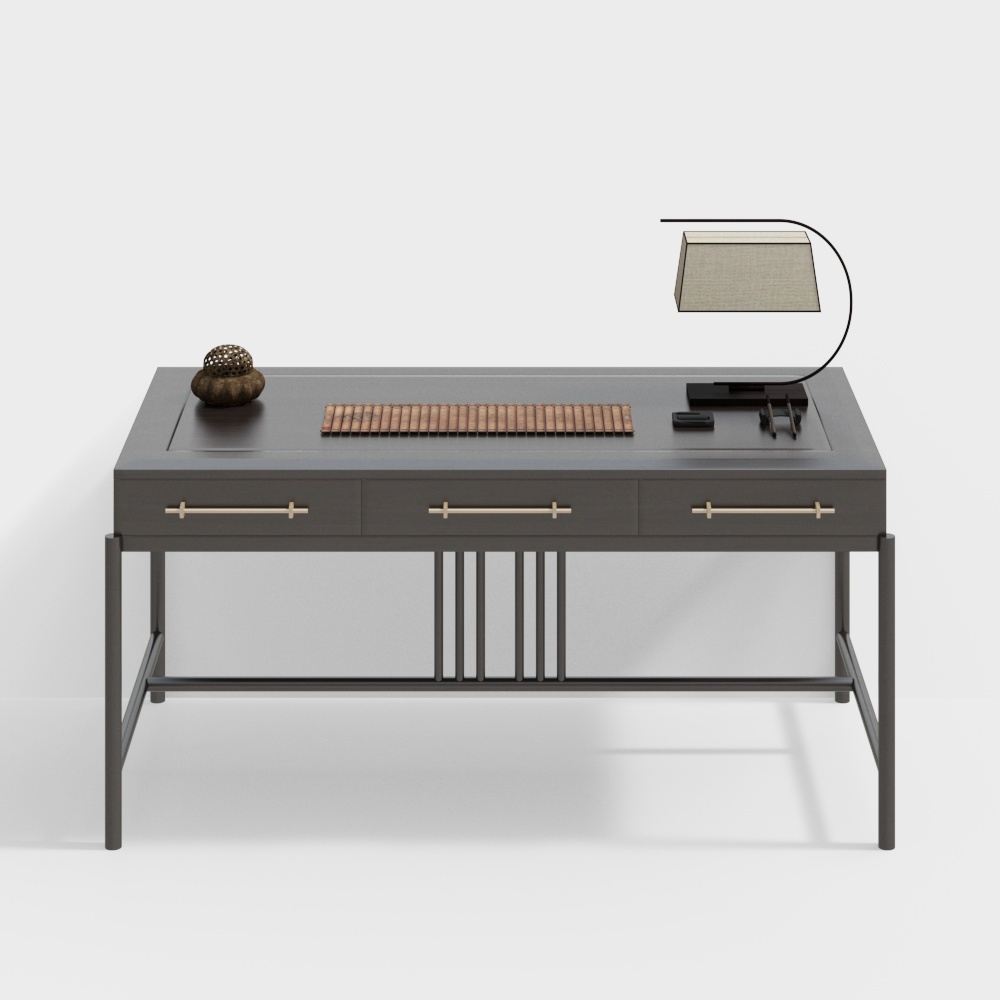 现代实木书桌3D模型