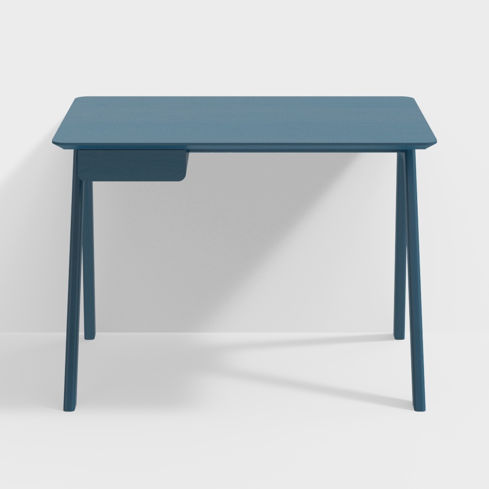 现代蓝色木纹书桌3D模型