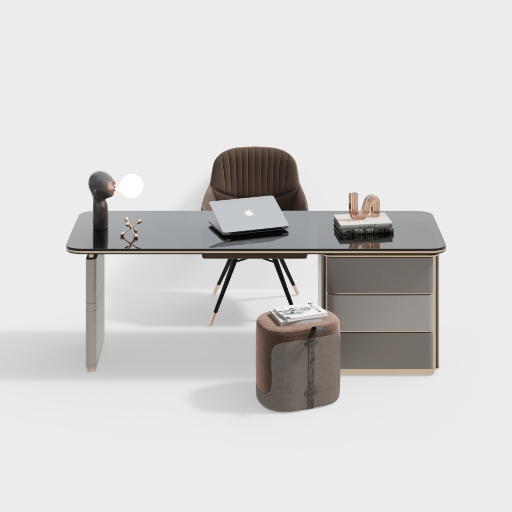 现代轻奢书房桌椅组合3D模型