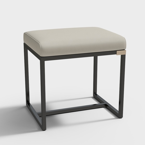 Luxury Square Dressing Stool 3D Model in Honey Finish