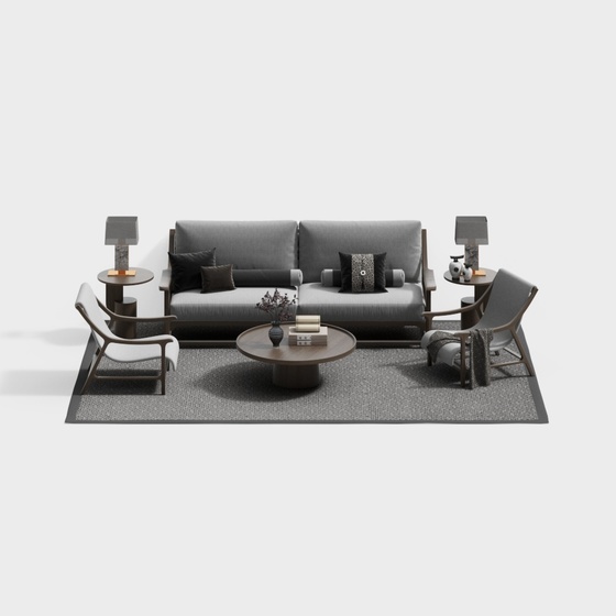 New Chinese Sofa and Coffee Table Combination 3D Model
