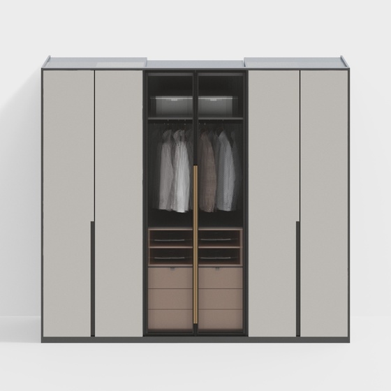 Modern Beige Double Wardrobe 3D Model