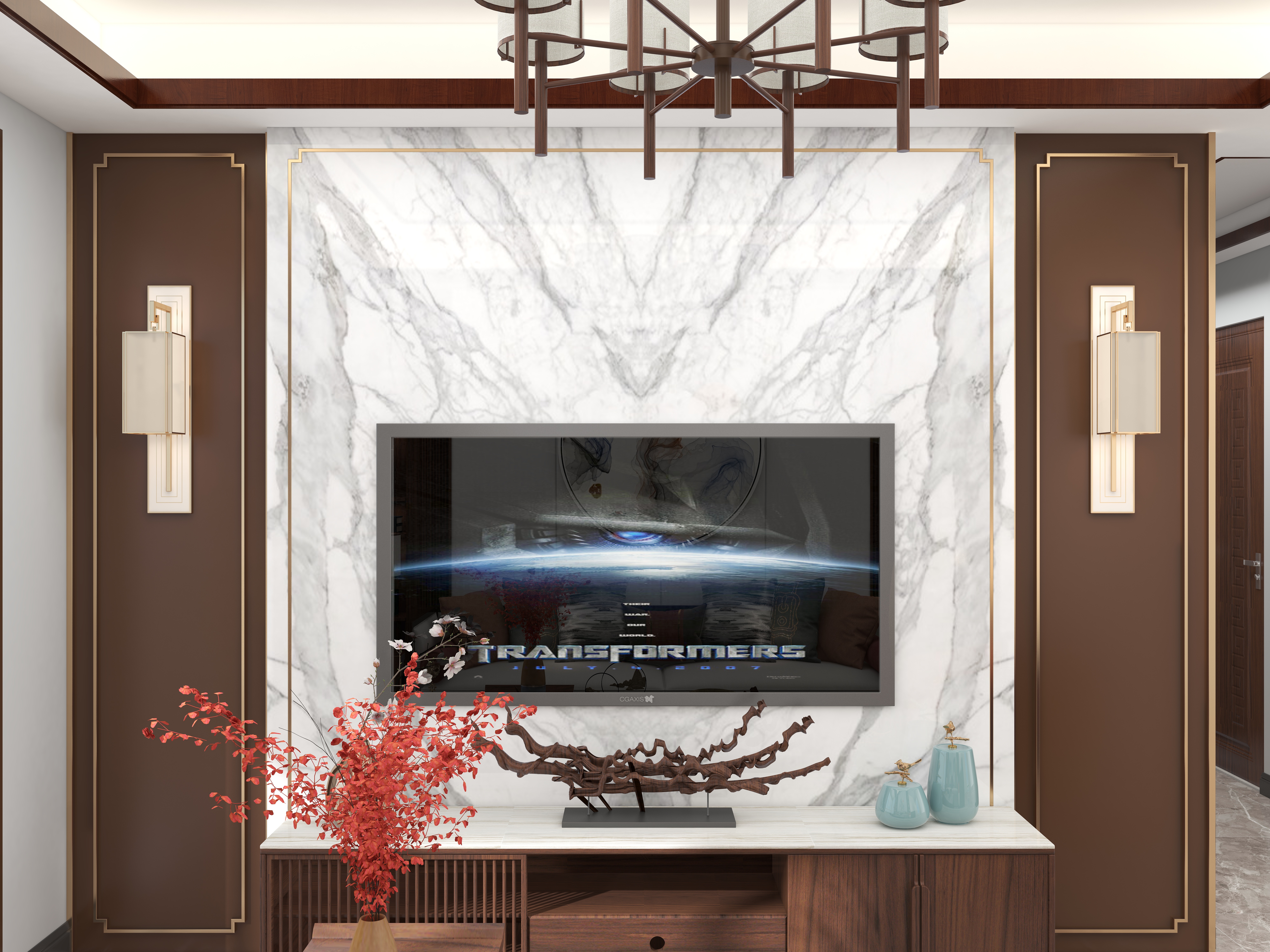 壹诺设计工作室-106㎡3室-新中式装修效果图