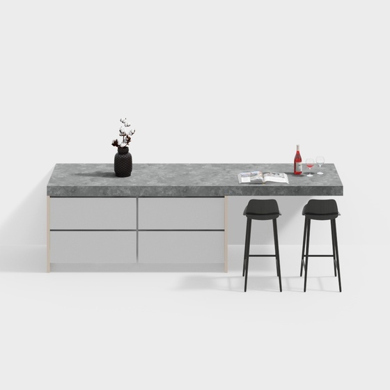 Modern Bar Kitchen Island 3D Model
