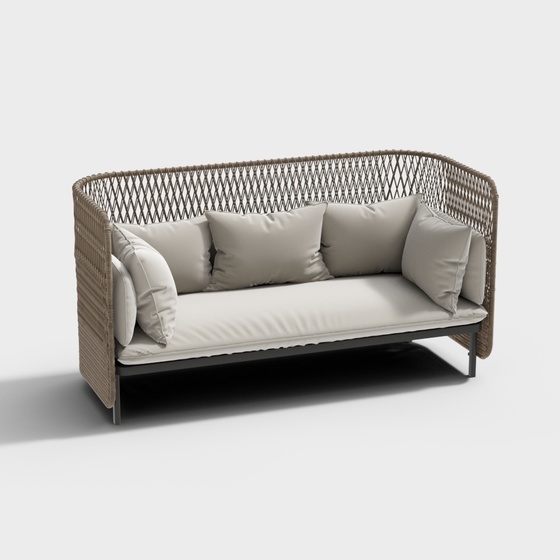 Brown Modern Rattan Double Sofa 3D Model – Outdoor Comfort