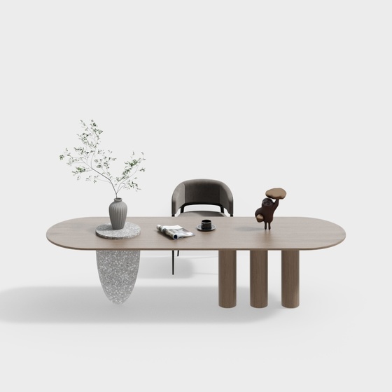 Wabi-Sabi Study Desk Combination 3D Model for Artistic Workspaces