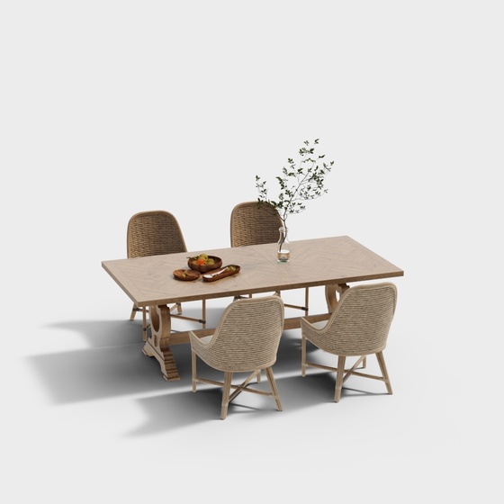 Modern Outdoor Rattan Table and Chair Combination 3D Model